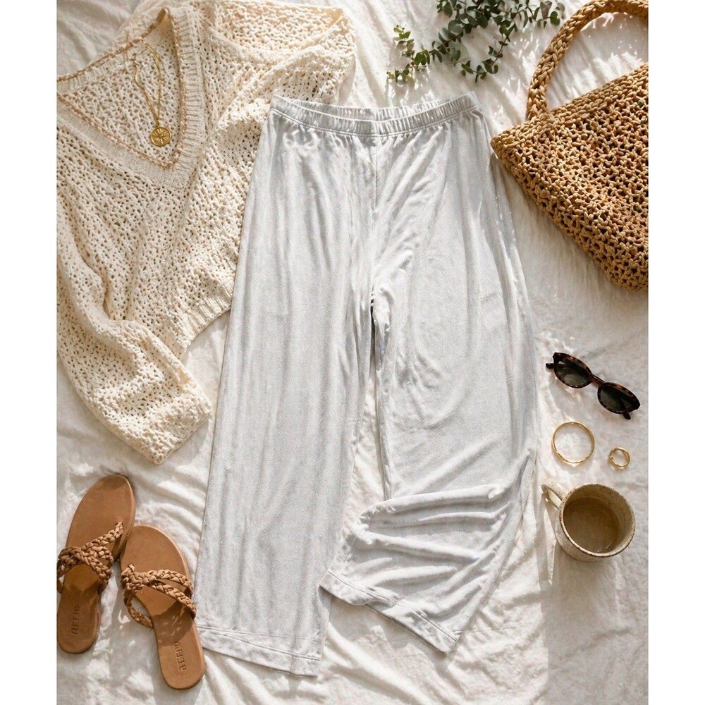 White Wide Leg Pants Elastic Waist Pull On Travel Resort Coastal Chic 2 Short